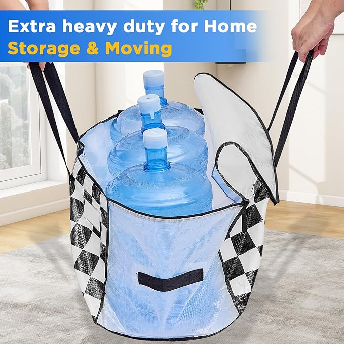 Extra Large Moving Bags Heavy Duty Storage Bags with Zipper Handles, BETU 10 Pack Clothes Storage Totes Bins Packing Moving Boxes, Moving Supplies for College Dorm Essentials, Space Saving,White Plaid
