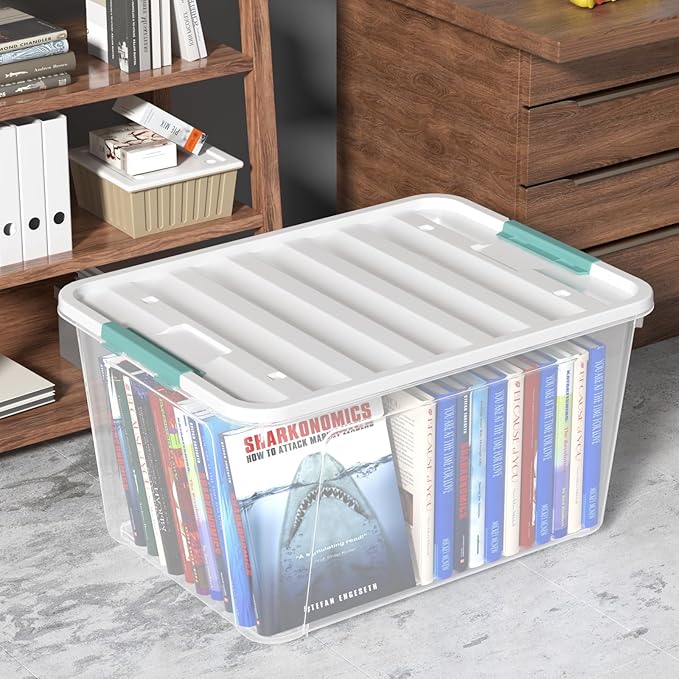 4 Pack 85 Quart Latching Storage Box Bin, Large Storage Box with Wheels, Clear