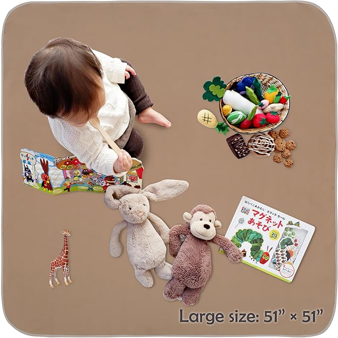 Baby Splat Mat for Under High Chair/Arts/Crafts, Triluby 51" Waterproof Non Slip Food Splash Mat for Eating Mess, Washable Weaning Mat Reusable Spill Floor Protector (Brown)