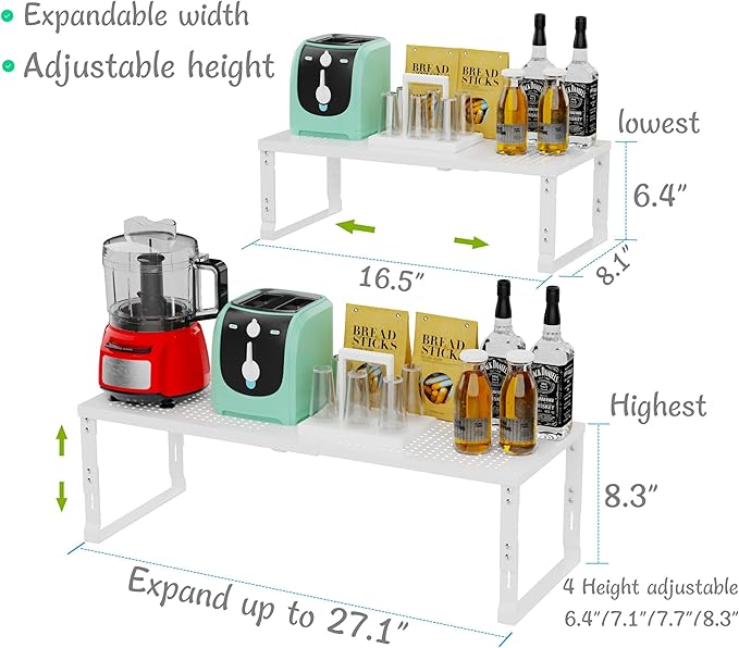 Jojocross Adjustable Expanable Stackable Spice Rack Shelf Pantry Storage Organizer for Kitchen Cabinet,Countertop,Bathroom and More.Space is no Longer Limited(2Packs/White/Medium)