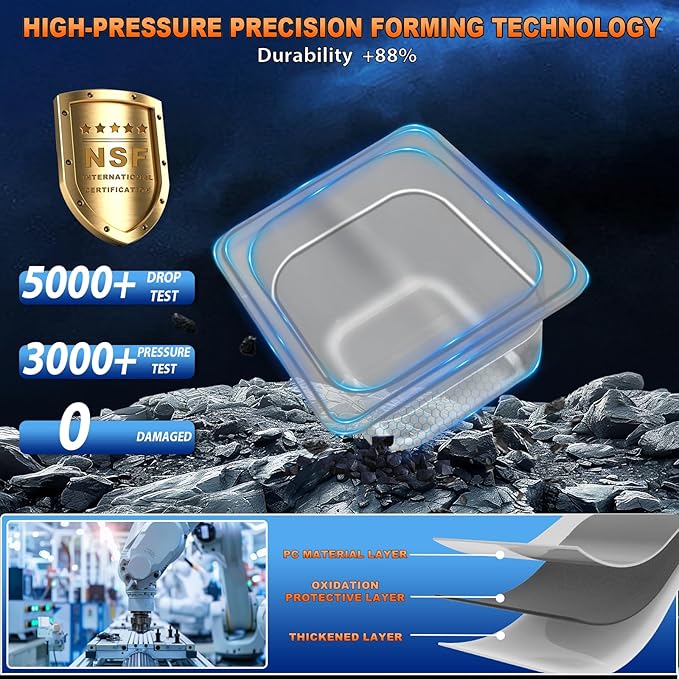 1/6 Size 2.5 Inch Commercial Food Pan with Lids-[NSF Certified][Hot&Cold Resistant] 6PCS Clear Restaurant Food Storage Containers with Lids, Topping Salad Bar Container (BPA-Free)