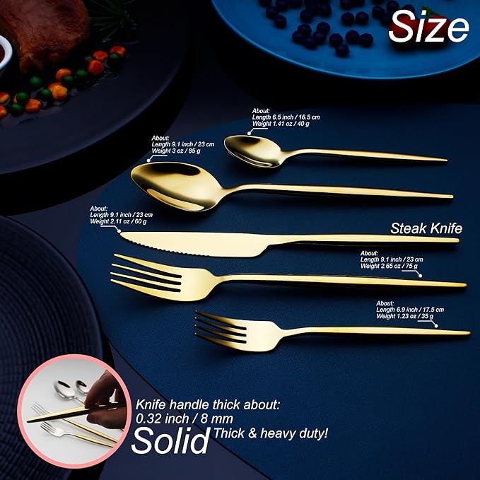 CHAAMFORGE 20 Piece Luxury Silverware Set for 4 Gold Mirror-Polished 18/10 Stainless Steel Heavy Flatware Set Modern Cutlery Set Knife/Fork/Spoon with Gifts for Home & Restaurant