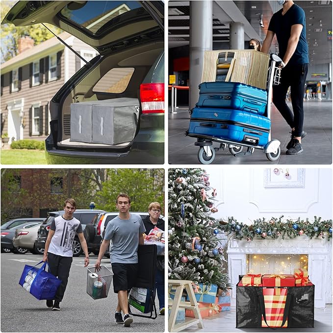 BALEINE 4-Pack Oversized Moving Bags with Reinforced Handles, Heavy-Duty Storage Tote Moving Supplies for Packaging, Camping (Color Stripe, 4-Pack)