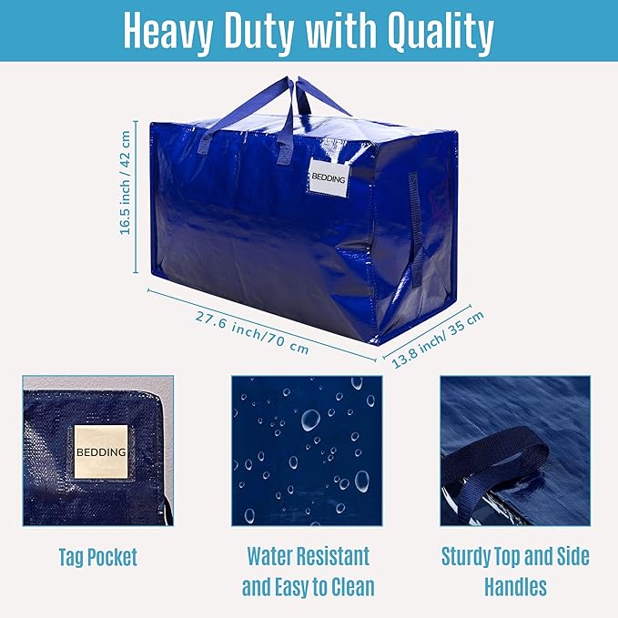 VENO 6 Pack Moving Bags and Large Christmas Decoration Storage Bins with lids. Alternative to Moving Boxes, Packing Supplies for College. Heavy Duty Totes (Blue, 6 Pack)
