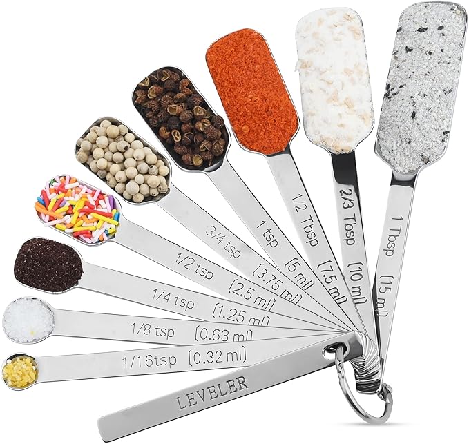 Nstezrne 17-Piece Stainless Steel Measuring Cups and Spoons Set, Silver, 7 Cups & 9 Spoons + Leveler