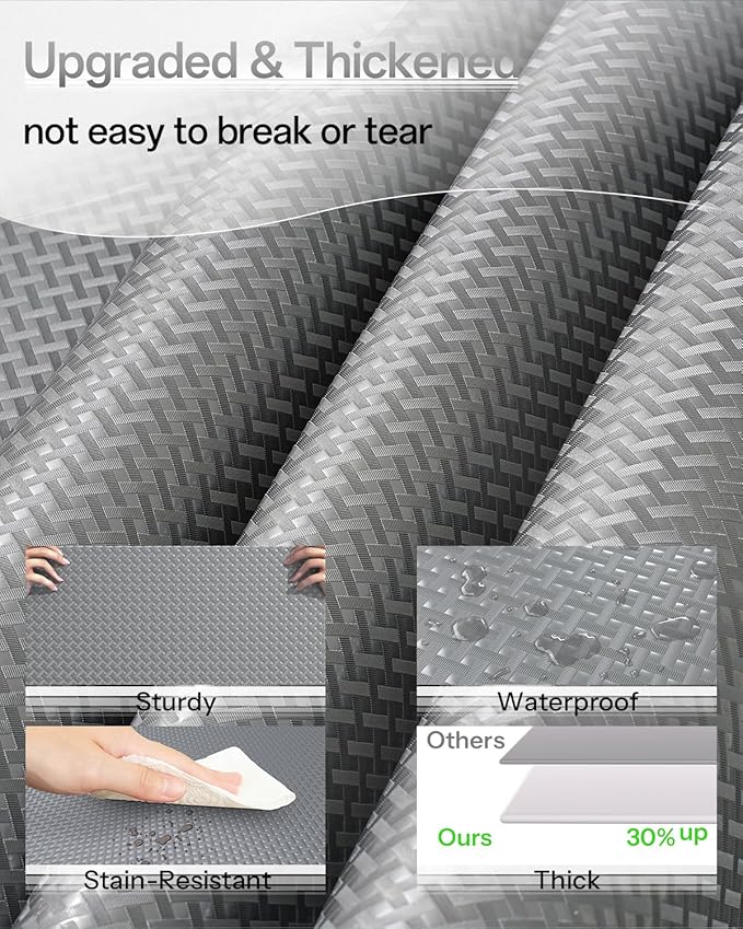 Shelf and Drawer Liner for Kitchen Cabinet, Non-Adhesive 24in x 120in Waterproof Contact Paper Refrigerator Liners Thickened Durable EVA Material Non Slip Mat for Dresser Cupboard Pantry Protector