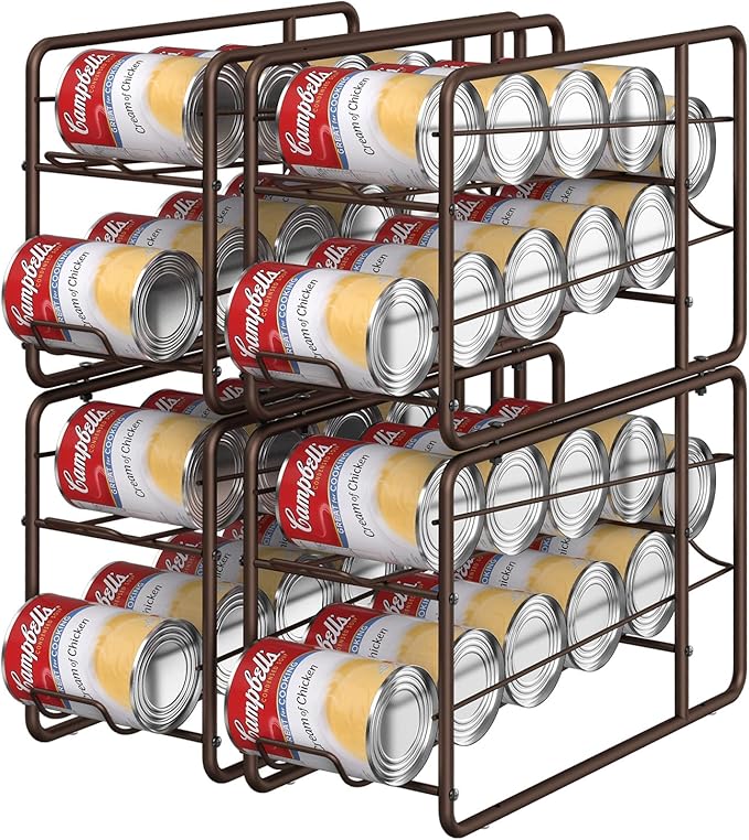 MOOACE Can Organizer for for Pantry, Stackable Soda Can Dispenser Canned Food Storage, Kitchen Cabinet Fridge Beverage Cans Holder, 4 Pack, Bronze