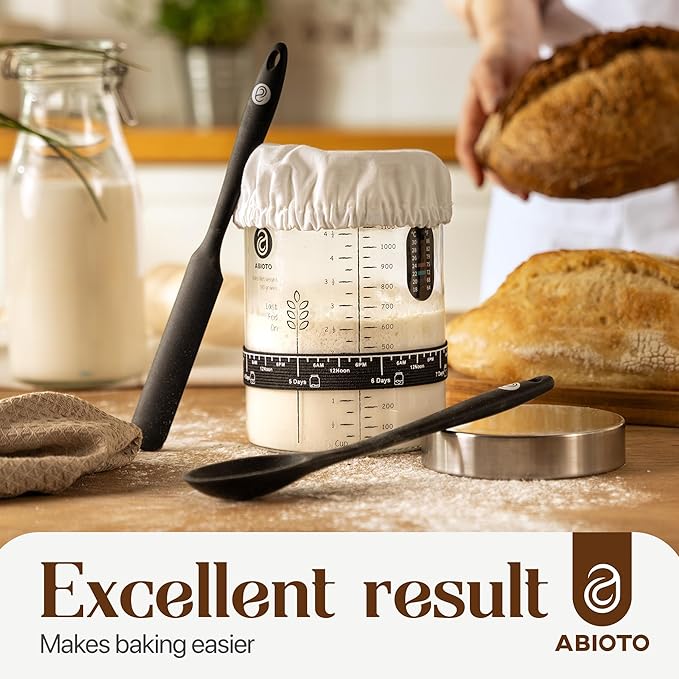 Sourdough Starter Kit with 40 oz Glass Jar – Extra Thermometer Strips and Breathable Covers Included in Sourdough Starter Jar Kit – A Perfect Sourdough Bread Starter Kit for Beginners to Expert