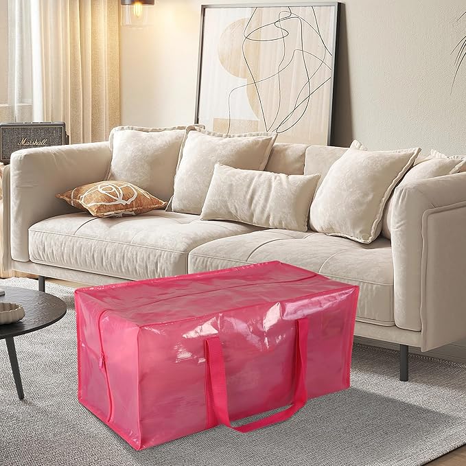 8 Pack Heavy Duty Extra Large Moving Bags with Handles, Waterproof Foldable Storage Totes, Clothing Storage Bags, Packing Moving Boxes for College Supplies, Pink