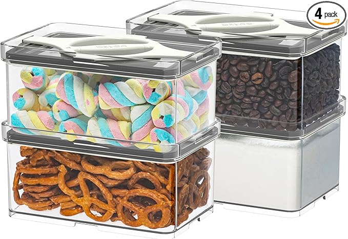 4-Pack Small Pantry Containers, 0.8 QT/0.76 L Clear SAN Food Storage Canisters with Twist-Lock Lids, Stackable for Sugar, Tea Bags, Seasoning, Nuts, Snacks White