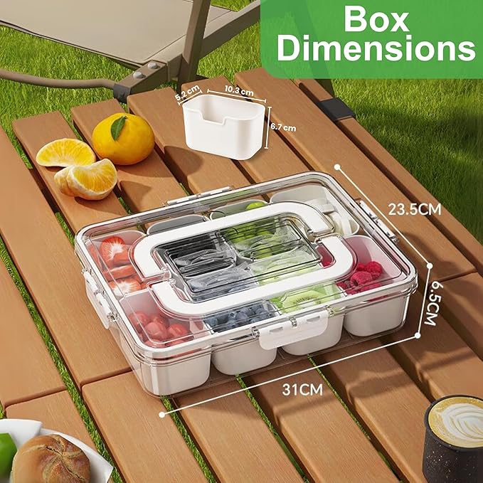 Snackle Box Container, Premium 2-Pack Divided Serving Tray & Lid with 8 Compartments, Large Durable Snackle Boxes for Parties – Snack box container, Perfect for Treats & Gifts (PET)