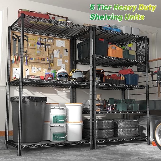 REIBII 5 Shelf Metal Shelving 72''H Storage Shelves Steel Wire Shelving for Storage Adjustable Garage Shelving Heavy Duty Shelves Storage Rack Pantry Shelves Kitchen Office Shelf,72''H X36''W X14''D