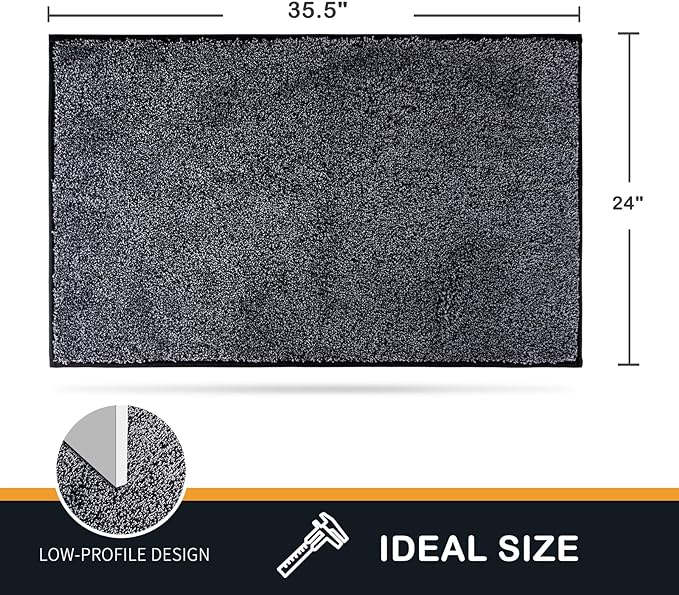PURRUGS Dirt Trapping Door Mat 24" x 35.5", Non-Slip Machine Washable Entryway Rug, Dog Doormat, Indoor Front Door Mat, Super Absorbent Entry Rug for Muddy Shoes & Paws, Bluish Grey-Black