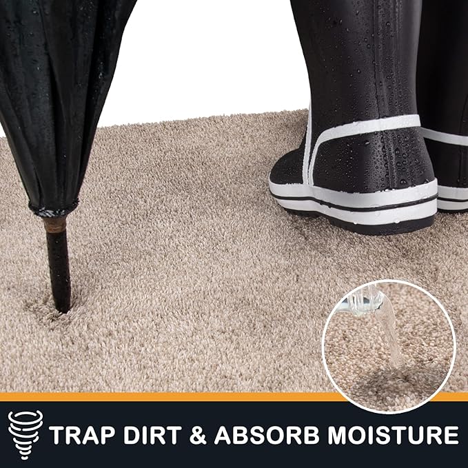 PURRUGS Dirt Trapping Door Mat 31.5" x 47", Non-Slip Machine Washable Entryway Rug, Dog Doormat, Indoor Front Door Mat, Super Absorbent Entry Rug for Muddy Shoes & Paws, Taupe