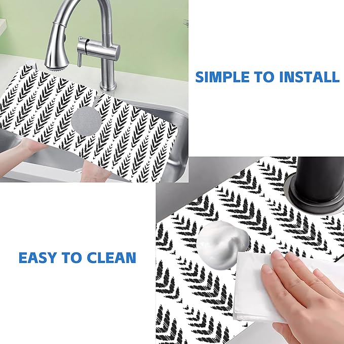 Bohemian Ethnic Herringbone Dish Drying Mat for Kitchen Sink Splash Guard Behind Faucet Sink Mat Absorbent Fast Drying Faucet Draining Mat for Bathroom Kitchen 5.5"×15"
