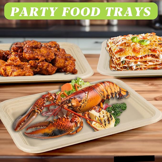 Xvvirnt 50 Pack 14 Inch Disposable Food Trays, Compostable Extra Large Paper Plates, Heavy Duty Large Paper Platter Plates, Platters Trays for Serving Crawfish Lobster, Crab, Seafood Boil