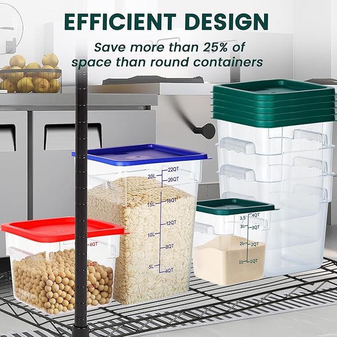 BIEAMA 4 Pack Food Storage Containers, 2 Quart with Lids, Square Commercial Containers with Scale, NSF, Polycarbonate, Clear