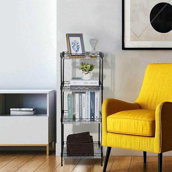 Storage Shelves, 4-Tier Wire Shelving Unit with Baskets Storage Rack Corner Shelf Shelving Adjustable Storage Shelf, 11.8" D x 15.7" W x 47" H, Black
