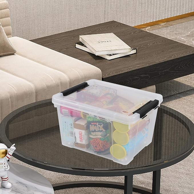 Hespama 4-Pack 22 Quart Clear Latching Storage Bin, Plastic Lidded Storage Box with Wheels