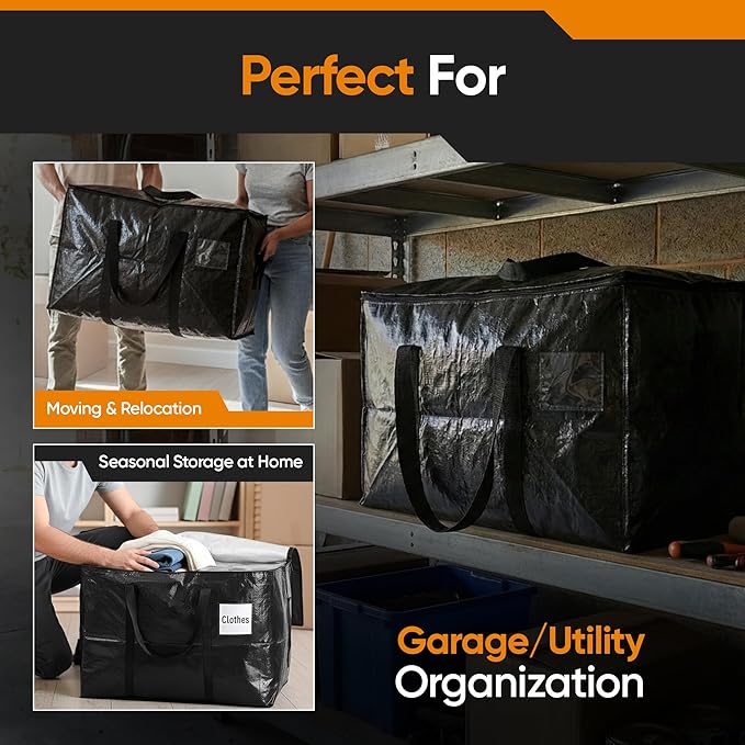 HOLDN’ STORAGE Extra Large Moving Storage Bag with Zipper Lid, Heavy Duty Reusable Tote for Clothes, Bedding, Books, Dorm & Home, Pack of 10 (Extra Large)