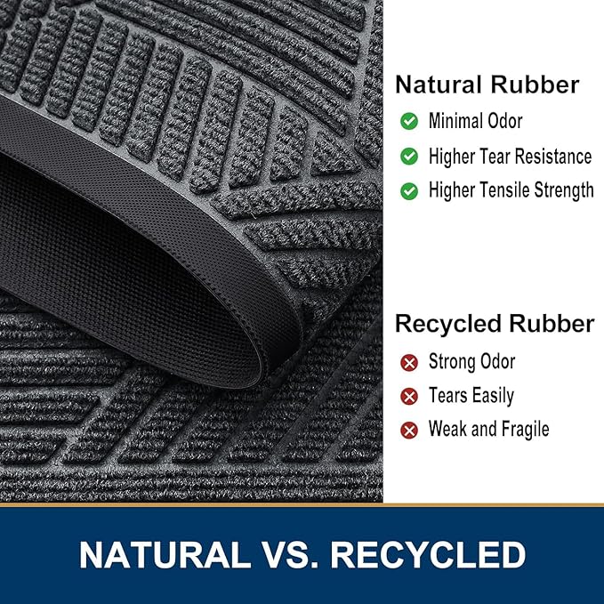 Smiry Front Door Mat Outside Entrance, Heavy Duty Sturdy Natural Rubber Doormat, Trap Dirt and Moisture, Easy Clean Low Profile Welcome Floor Mats for Indoor Outdoor Entry, 71x23 Inch, Grey