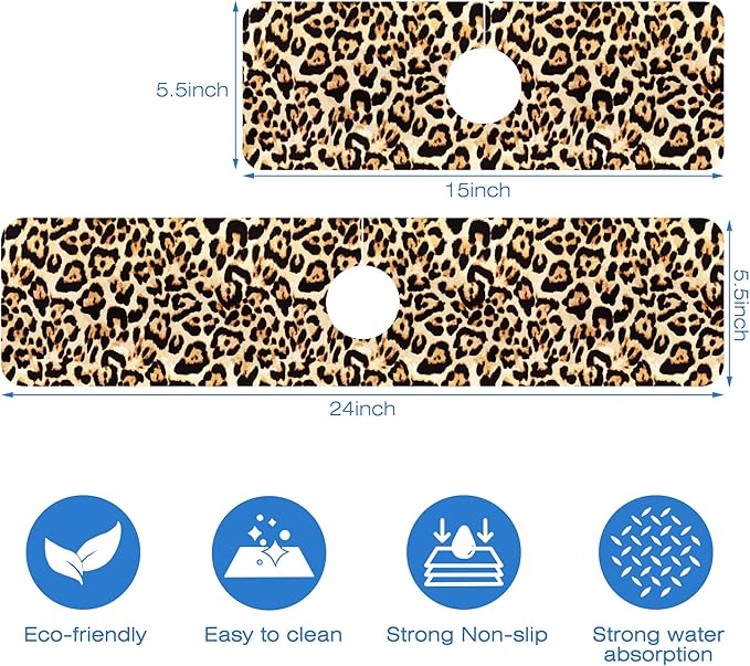 Abstract Brown Leopard Dish Drying Mat for Kitchen Sink Splash Guard Behind Faucet Sink Mat Absorbent Fast Drying Faucet Draining Mat for Bathroom Kitchen 5.5"×24"