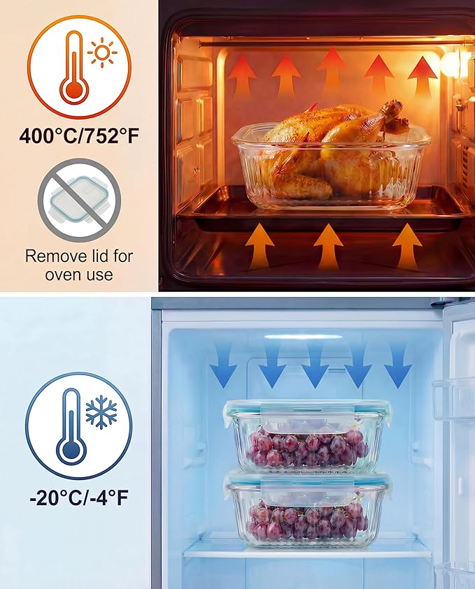 5-Packs, 36 Oz Glass Meal Prep Containers with Snap Locking Lids Glass Food Containers,Airtight Lunch Container,Microwave, Oven, Freezer and Dishwasher
