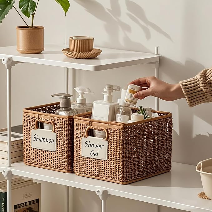 Metal Pantry Baskets Labels Clip On for Storage Bins | Edge Fold-Cream (Edge Fold-Cream, 8 Metal Label Clip)