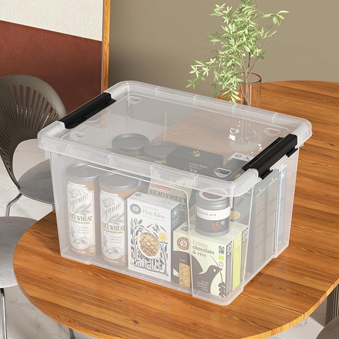 Hespama 34 Quart Clear Latching Storage Box, 4 Packs Plastic Storage Bins with Wheels