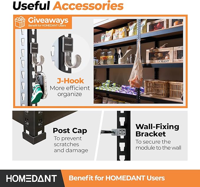 HOMEDANT 5 Tier Storage Shelves Adjustable Laminated Boltless Garage Metal Shelving Unit Heavy Duty Utility Rack Shelf Warehouse Pantry Closet Kitchen (2, (M) 35.9" W, Black)