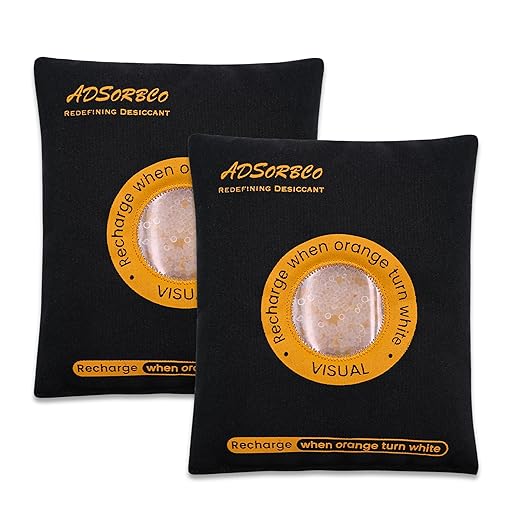 ADSorbco 500 Gram (2 Pack) Rechargeable Desiccant Packs for Storage, Rechargeable Silica Gel Packets, Color Indicating Desiccant Packs for Suitcase, Storage Bins, 3D Filaments, Electronics, Cars