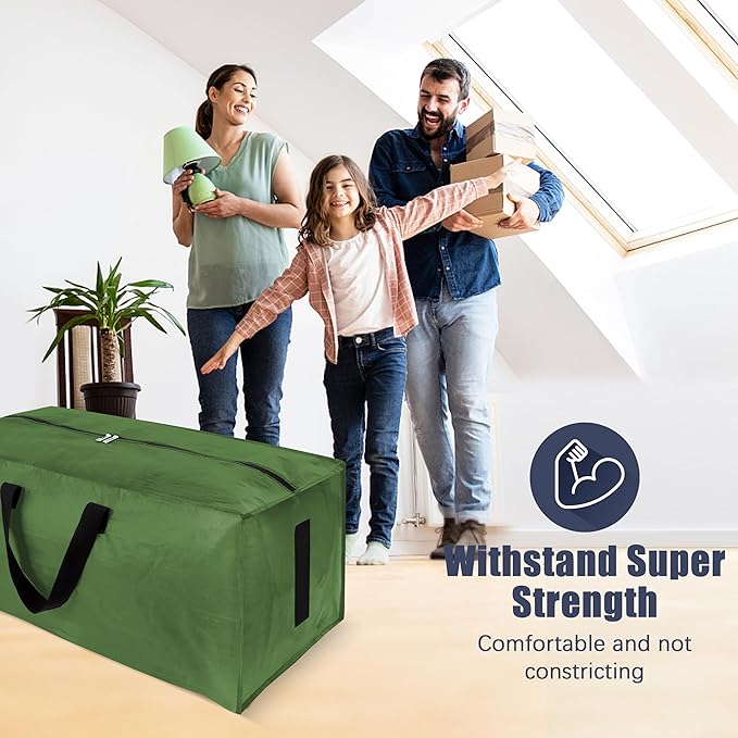 8 Pack Large Strong Moving Bags with Zippers & Carrying Handles - Water-Resistant - Heavy Duty Storage Tote for Space Saving, Fold Flat, Alternative to Moving Box (Olive Green)