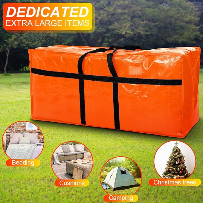 4 Pcs 66 Gallon Extra Large Moving Bags Heavy Duty Storage Bag with Strong Zipper Handle Foldable XXL Jumbo Storage Tote Packing Moving Box for College Dorm Travel Cloth Duffle (Orange)