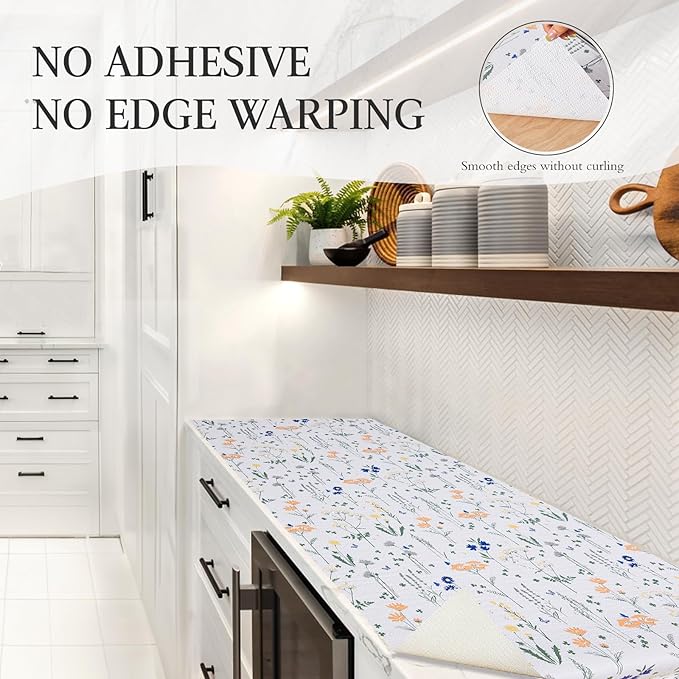 Beautysaid Shelf and Drawer Liner for Kitchen Cabinet, Non Adhesive Non Slip Shelf Paper Waterproof Washable Thickened for Dresser Pantry Shelve Bathroom Protector Liner(Floral,23.6 in x 10 FT)