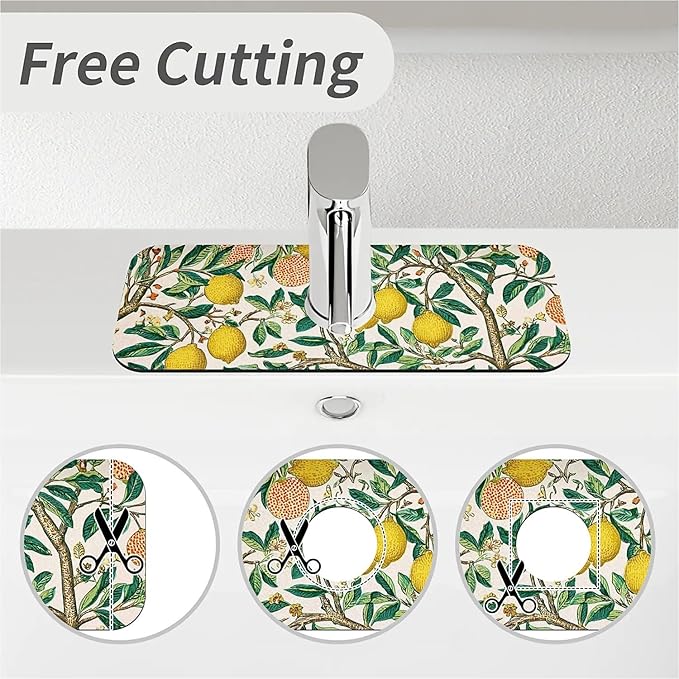 Kitchen Sink Splash Guard，Lemon-tree Faucet Mat Sink Gadgets-Super Absorbent Fast Drying Mat Drip Catcher for Kitchen, Bathroom,Sink Mat, Dish Drying Mat, Bathroom(15" X 5.5" )