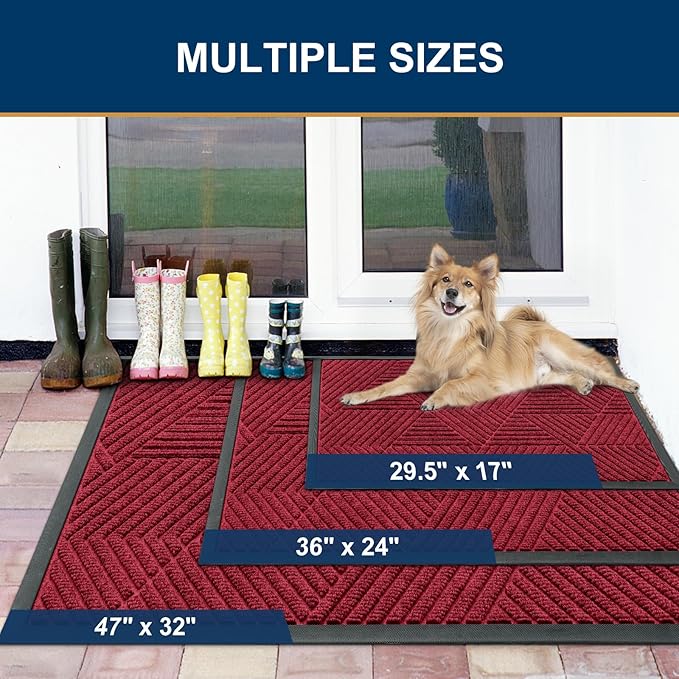 Smiry Front Door Mat Outside Entrance, Heavy Duty Sturdy Natural Rubber Doormat, Trap Dirt and Moisture, Easy Clean Low Profile Mats for Indoor Outdoor Entry, Irregular Triangle (71x47, Wine Red)
