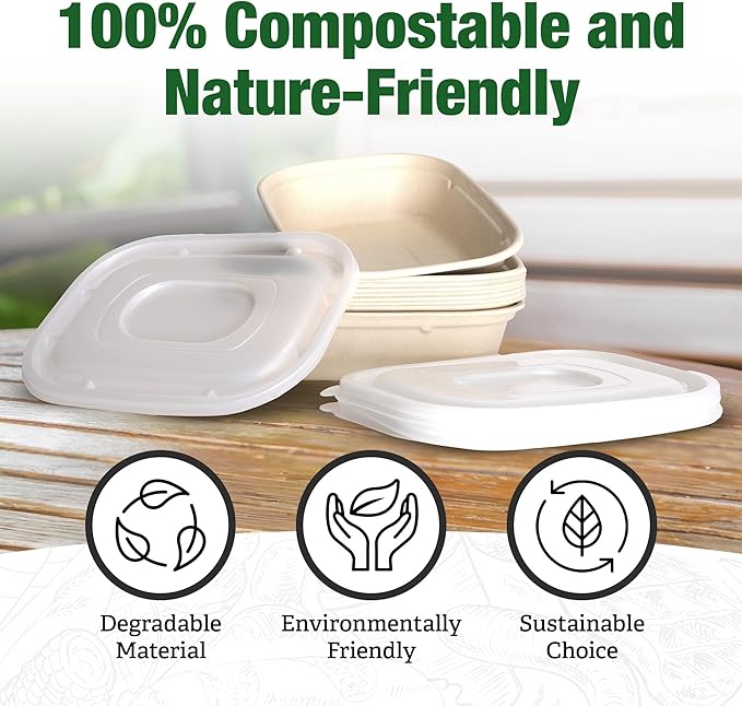 TOPtoper 100 Pack 40 Oz Large Paper Bowls with Lids, Heavy Duty Compostable Paper Bowls for Party, Disposable Bowls Bulk Leakproof and Microwave Safe for Hot/Cold Use