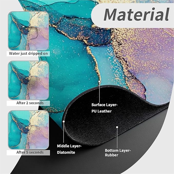Kitchen Sink Splash Guard，Turquoise lilac gold marble Faucet Mat Sink Gadgets-Super Absorbent Fast Drying Mat Drip Catcher for Kitchen, Bathroom,Sink Mat, Dish Drying Mat, Bathroom(15" X 5.5" )
