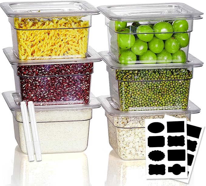 1/6 Size 2.5 Inch Commercial Food Pan with Lids-[NSF Certified][Hot&Cold Resistant] 6PCS Clear Restaurant Food Storage Containers with Lids, Topping Salad Bar Container (BPA-Free)
