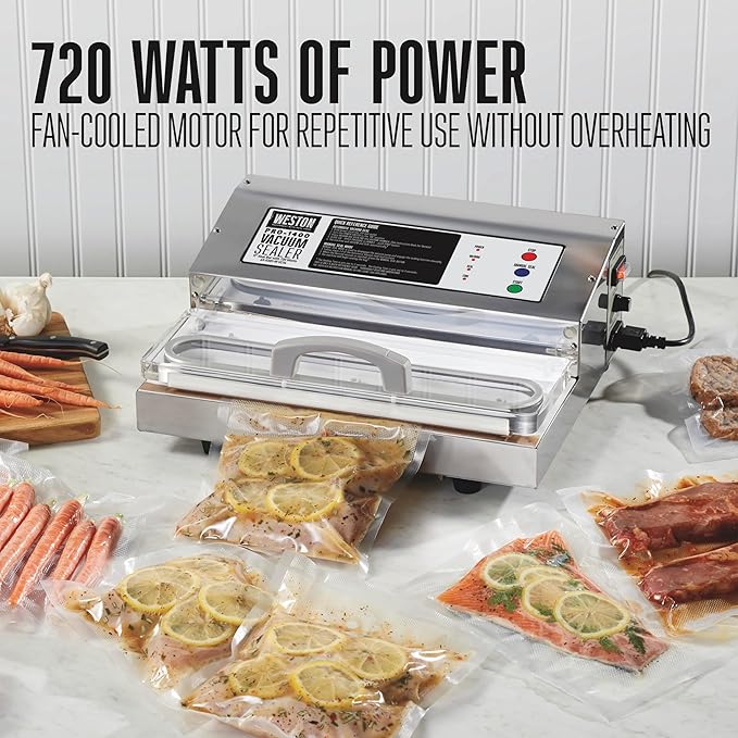 Weston Brands Vacuum Sealer Machine for Food Preservation & Sous Vide, Extra-Wide 5mm Bar for Sealing Bags up to 11" Wide, 720 Watts, Commercial Grade Pro 1400, Stainless Steel (65-0301-W)