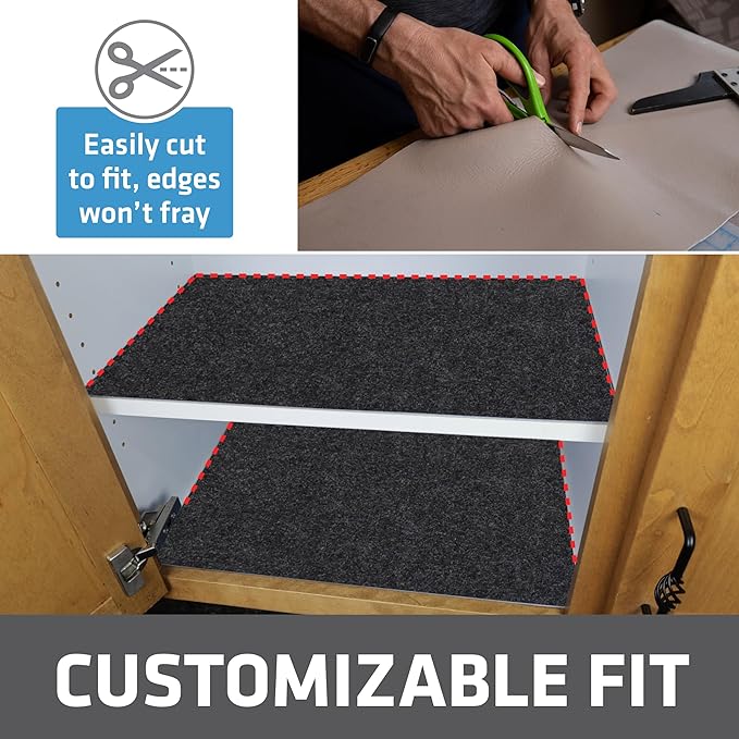 Drymate Premium Luxury Shelf & Drawer Liner, Thick Cushioned Fabric, Non-Adhesive, Absorbent, Waterproof, Slip-Resistant, Liners for Kitchen Cabinets, Cupboards (USA Made)(11”x50”)(24-Pack)(Charcoal)