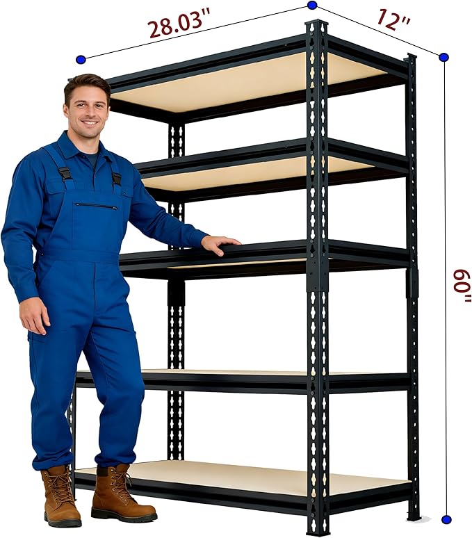 60" H x 28.03" W x 12" D Shelves for Kitchen: 5-Shelf Storage-Rack Adjustable Metal Steel Kitchen/Garage Shelving Shelves Unit Organizer System for Pantry/Shed/Closet/Basement, Small (Black)