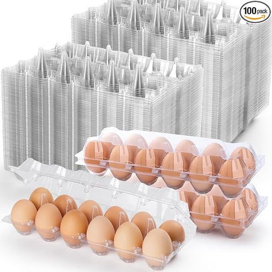 100 Pack Plastic Egg Cartons 12 Count Egg Cartons Cheap Bulk for Chicken Eggs, Egg Holder Egg Container for Fresh Eggs, Reusable Egg Carton for Family, Chicken Farm and Markets, 2x6 Grid, Medium