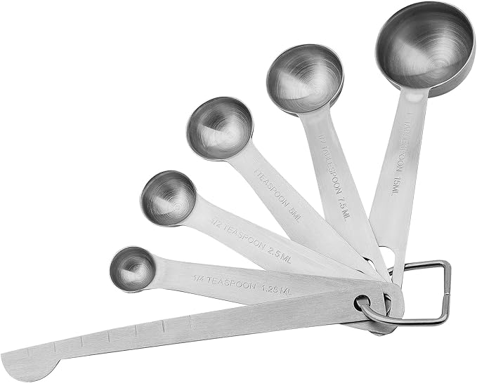 Smithcraft Stainless Steel Measuring Cups and Spoons Set, 18/8(304) Steel Material Heavy Duty 5 Measuring cups and 5 Measuring Spoons 1 Leveler and 2 rings Pack 13pcs Per set