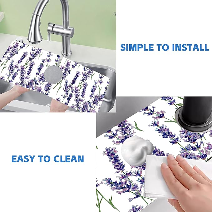 Watercolor Lavender Bunches Kitchen Sink Splash Guard Mat Absorbent Fast Drying Mat Faucet Draining Mat Sink Splash Guard Behind Faucet Drip Catcher for Kitchen Bathroom 5.5"×15"