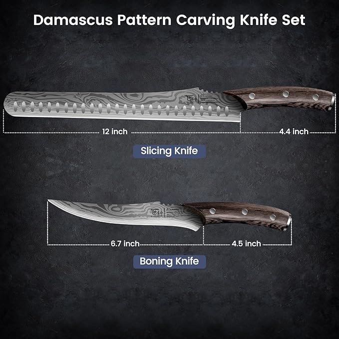 SYOKAMI Brisket Slicing Knife Set, Carving and Boning Knife for Meat & Turkey Cutting, Japanese Style High Carbon Steel Kitchen Knives Set For Home & BBQ, Wood Ergonomic Full Tang Handle, Christmas gift
