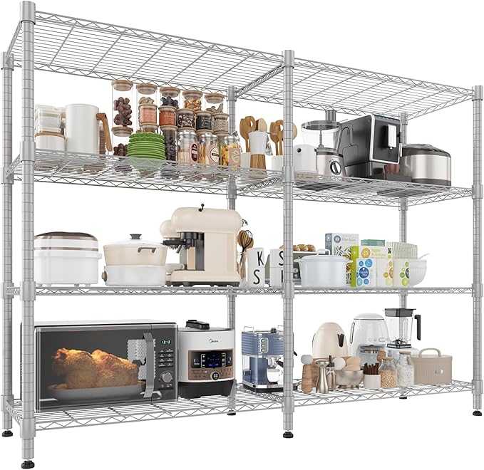 Homdox Heavy Duty Storage Shelves, 4 Tier Wire Shelving Unit, Adjustable Metal Shelves for Storage, Garage Rack Pantry Shelves Kitchen Shelving, 18"x72"x60", Silver Gray