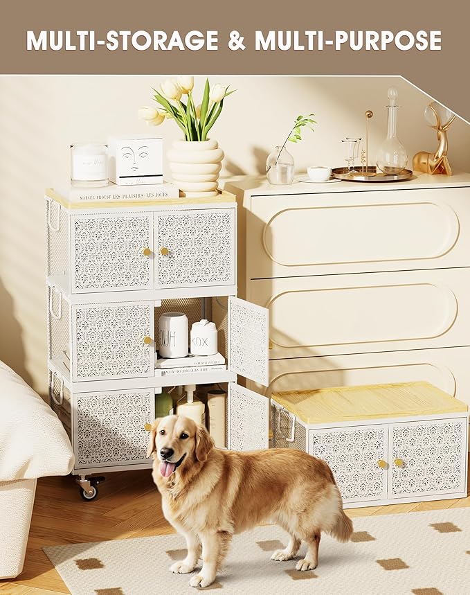 3 Tier Metal Storage Cabinet with wheels, Storage Bins with Magnetic Doors, Storage Cart for Living Room, Bedroom, Bathroom, Laundry, Kitchen