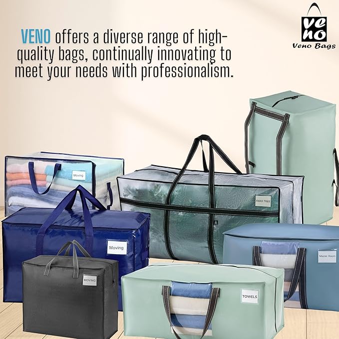 VENO 16 Pack Moving Bags, Upgraded Heavy Duty, Moving Boxes Alternative, Packing Storage Supplies for Dorm Room Essentials with Zipper for Clothes, Large Totes for Packaging (Blue, 16 Pack)
