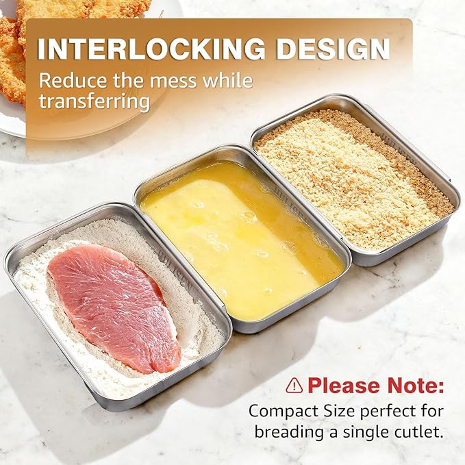 HULISEN Set of 3 Breading Pans, Stainless Steel Breading Set for Marinating Meat, Chicken, Fish, Food Prep Trays, Coating Trays Can Be Used to Baking Cake, Oven Safe